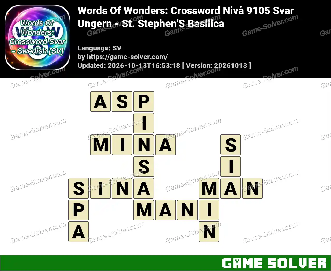Words Of Wonders: Crossword Nivå 9105 Svar – Ungern – St. Stephen’S Basilica